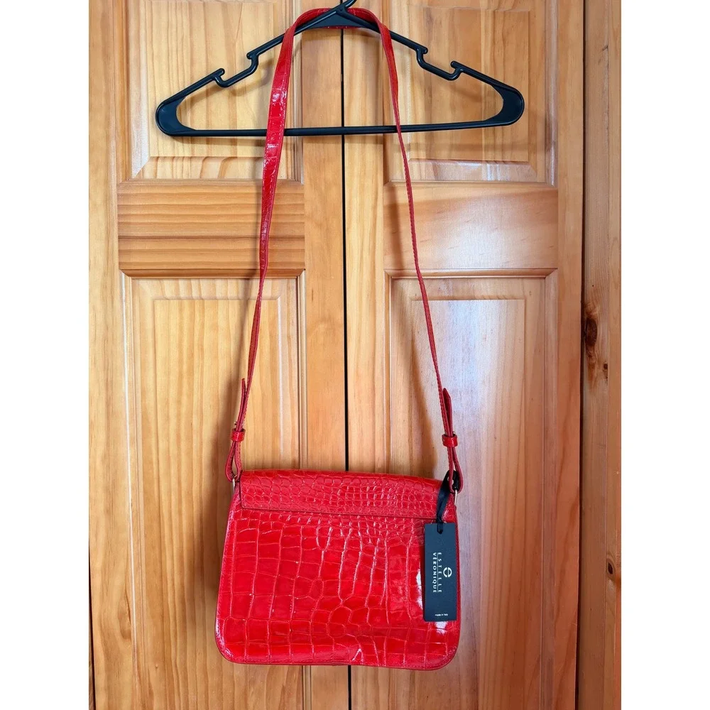 Estelle Veronique Red Croc Embossed Leather Crossbody Bag Made in Italy